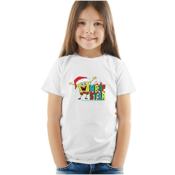 Spongebob Squarepants Wrap Star At Christmas Kids T Shirt for Youth Toddler Boys and Girls