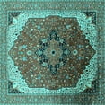 thumbnail image 1 of Ahgly Company Indoor Square Oriental Turquoise Blue Industrial Area Rugs, 7' Square, 1 of 4