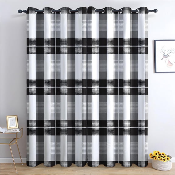 Buffalo Plaid Blackout Curtains, Black And White Window Curtains & Bedroom Decor Farmhouse Checkered Gingham Curtains For Living Room, Thermal Grommet Drapes42"W x 84"L (Pack of 2)