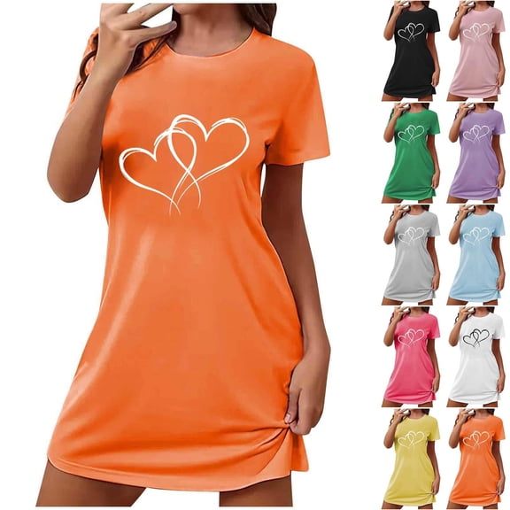 Sakmal Love Moomoo Womens Nightgowns Short Sleeve Lightweight Valentines Plus Size Pajama Sleep Dress Short Heart Print Womens Nightgown L