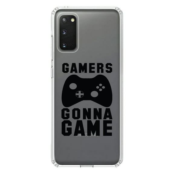 DistinctInk Clear Shockproof Hybrid Case for Galaxy S20 PLUS / 5G (6.7" Screen) - TPU Bumper Acrylic Back Tempered Glass Screen Protector - Gamers Gonna Game - Video Games