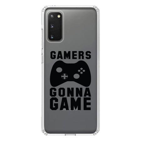 DistinctInk Clear Shockproof Hybrid Case for Galaxy S20 ULTRA / 5G (6.9 Screen) - TPU Bumper Acrylic Back Tempered Glass Screen Protector - Gamers Gonna Game - Video Games