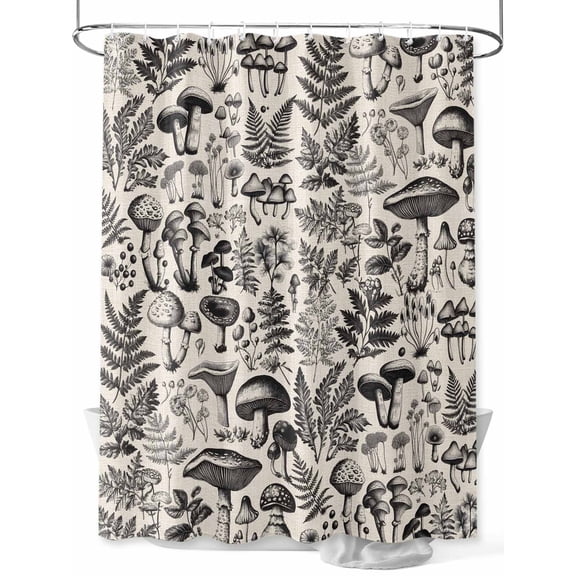 Fsddascl Botanical Shower Curtain Set - 48" x 72" Washable Bathtub Curtain with 12 Hooks, Vintage Mushroom Plant Herb Ferns Flower Waterproof Fabric Stall Shower Curtains for Bathroom/Bathtub Décor