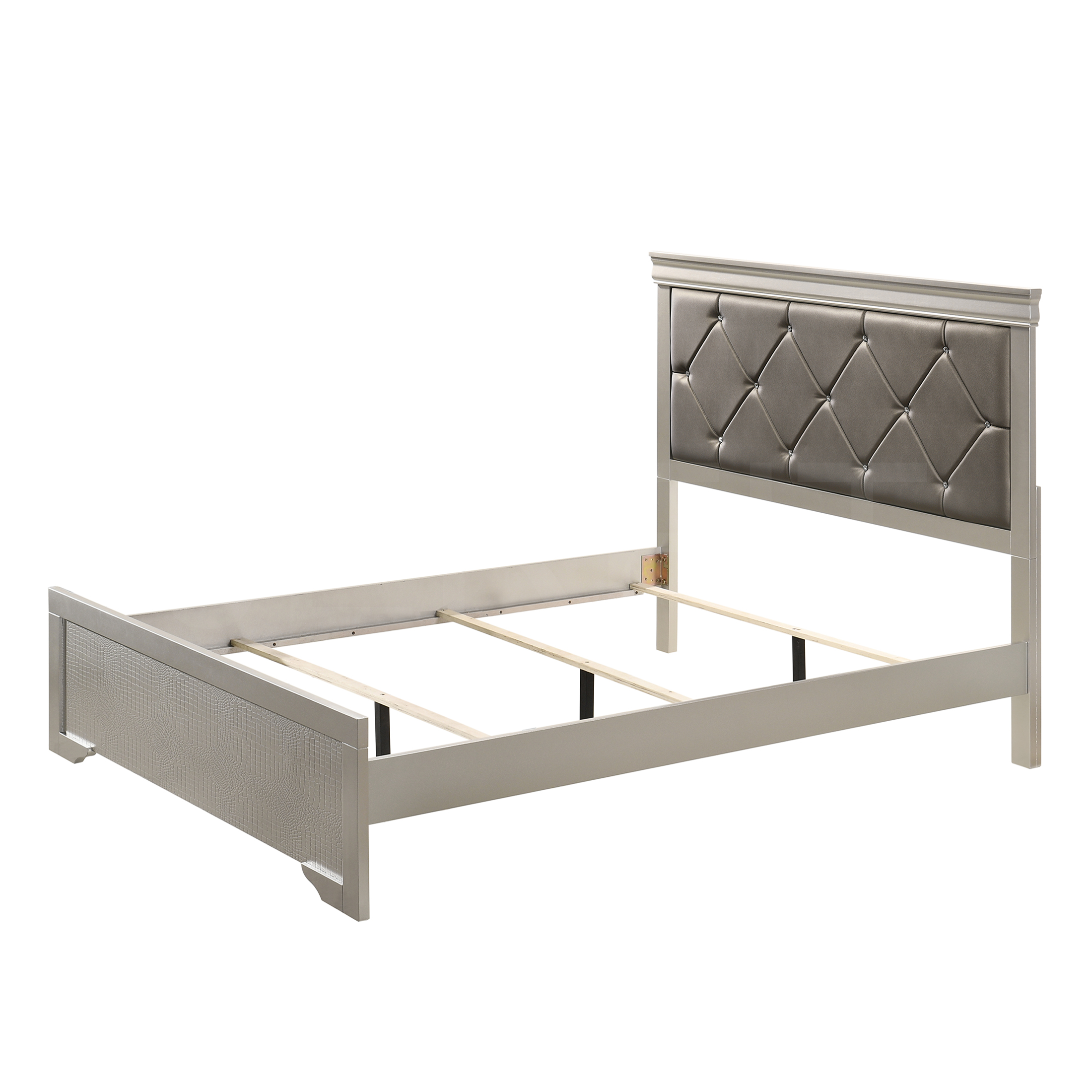 JERFIT King Size Upholstered Bed Frame with Button Tufted Headboard, Modern Beige Crocodile Texture Panel Bed for Master Bedroom, Solid Wood Structure