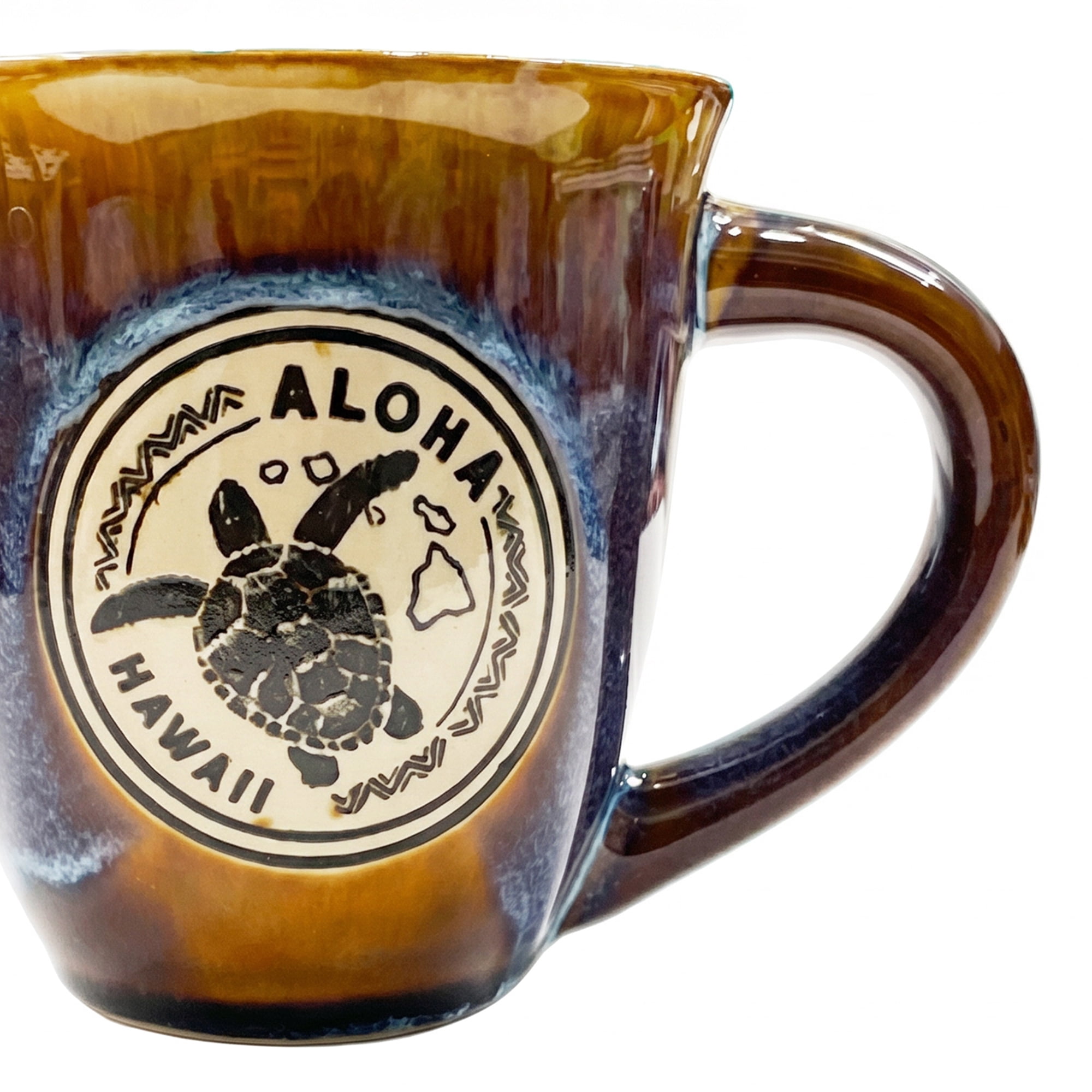 Island Crew Aloha Honu Ceramic Mug, Hand-Painted, 15 oz, Microwave Safe