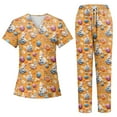 thumbnail image 2 of Womens Scrub，Women's Short-Sleeve Easter Print Nursing Scrubs Set with Pockets，Orange，L, 2 of 4