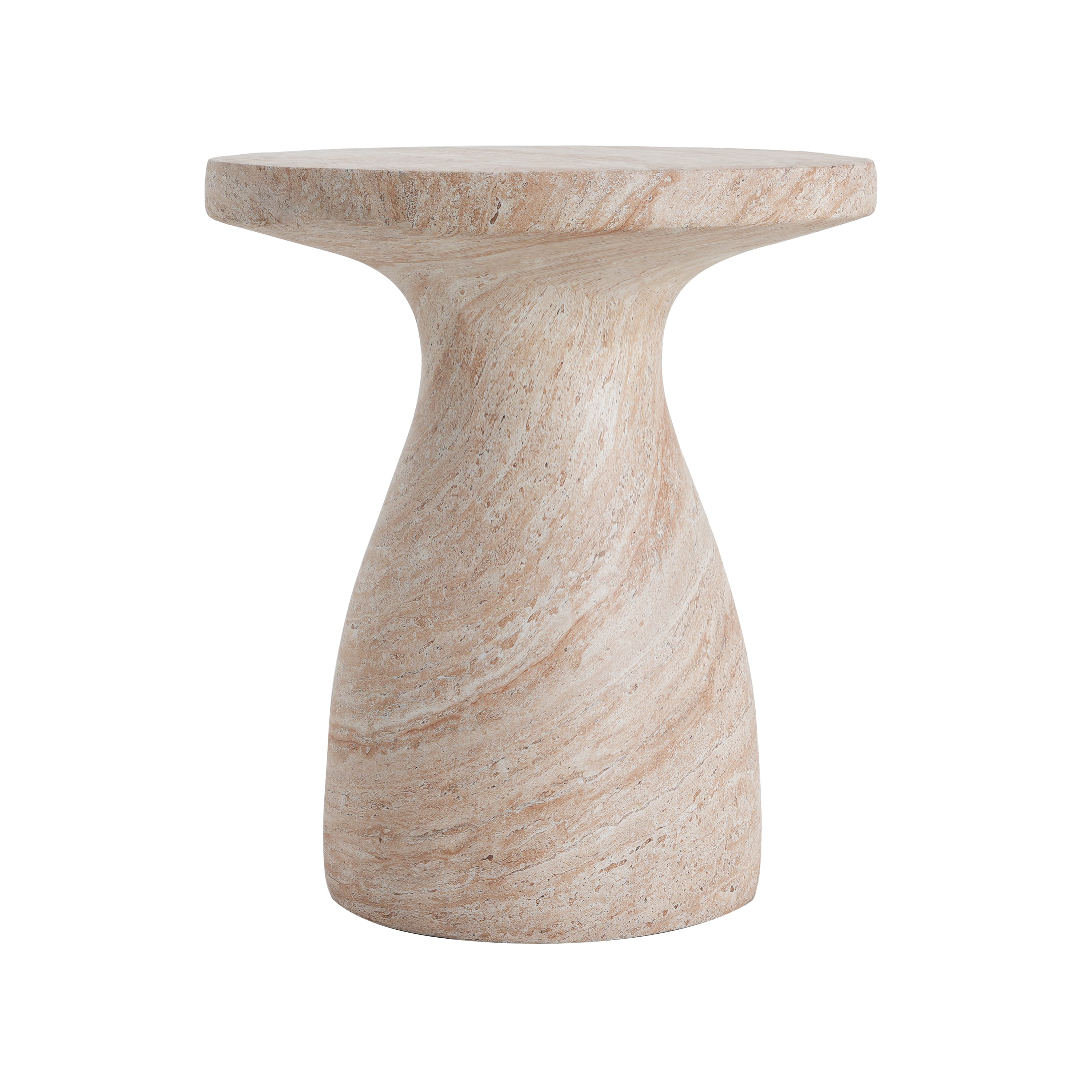 Side Table, Outdoor Indoor Travertine Lightweight Concrete Table for Patio Balcony Garden, Travertine Finish
