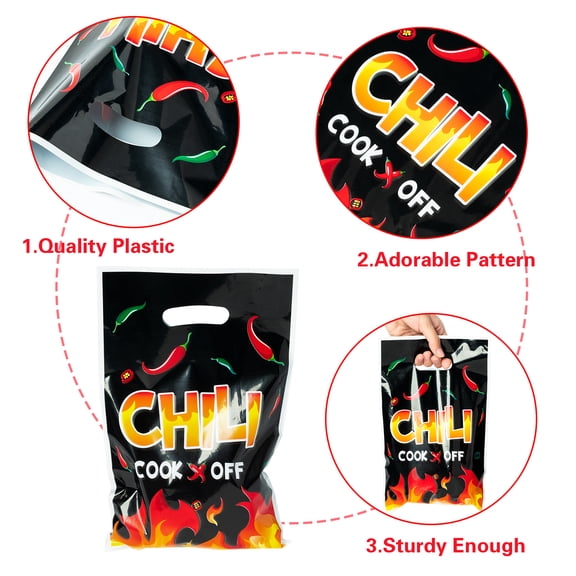 50 Pieces Chili Fire Theme Party Gift Bags with Die Cut Handle for Packing Candy, Cookies, Chocolate