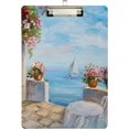 thumbnail image 1 of FMSHPON Oil Painting House Near Sea Colorful Flower Clipboard Hardboard Wood Nursing Clip Board and Pull for Standard A4 Letter 13x9 inches, 1 of 6