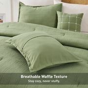Regency Heights Waffle Weave Comforter Set with Throw Blanket, 5-Piece Textured Comforter for All Season, Full/Queen Lightweight Waffle Bedding Set for Bed & Sofa Couch, Green