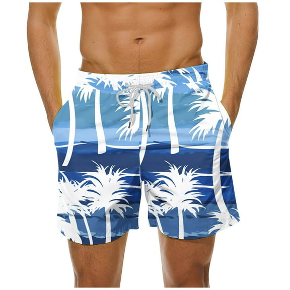 LYEAA Swim Trunks for Men Elastic Waist Summer Beach Big Men's Shorts Hawaiian Colorful Tree Print Drawstring Surf Board Shorts Casual Sports Fashion Comfort Swimsuit Bathing Suit with Pockets M