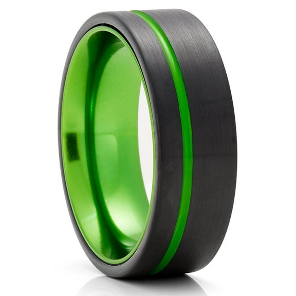 Green Tungsten Wedding Ring,Black Tungsten Ring,Engagement Ring,8mm Wedding Ring,Green Tungsten Ring,Comfort Fit