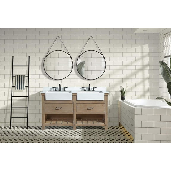 Marina 60" Bathroom Vanity Weathered Fir Finish - White Engineered Stone Countertop