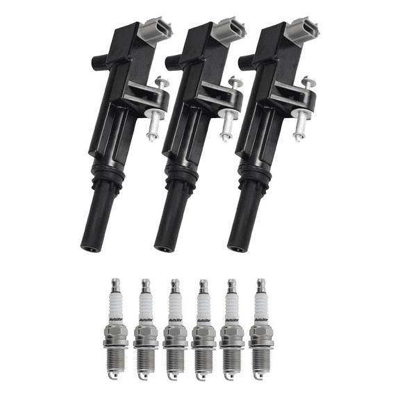 Set of 3 ISA Ignition Coils and 6 Autolite Spark Plugs Compatible with 2009-2012 Jeep Liberty 3.7L V6 -cc 226ci Replacement for UF640
