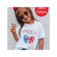 thumbnail image 1 of Independence 1pc New Summer Girl American Girly Bow Design Print Short Sleeved 100% Cotton T-shirt Comfy Casual Tees For Girls, 1 of 7