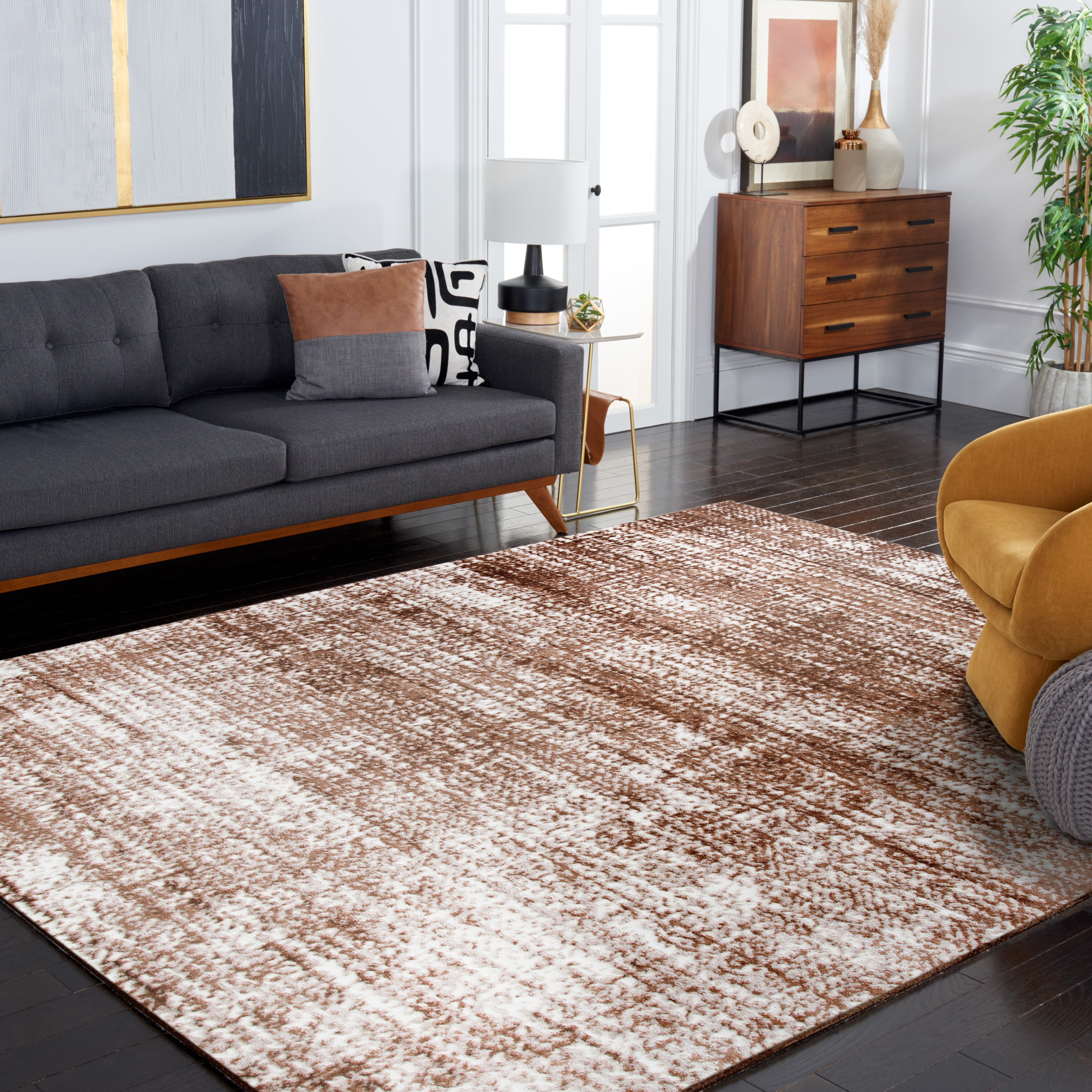 SAFAVIEH Skyler Elsie Abstract Area Rug, Brown/Ivory, 9' x 12'