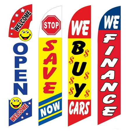4 Advertising Swooper Flags Open Stop Save Now We Buy Cars We Finance Adverising