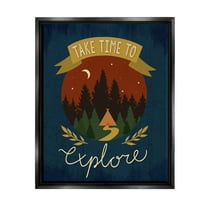 Stupell Industries Time To Explore Woodland Adventure Nighttime Scene Graphic Art Jet Black Floating Framed Canvas Print Wall Art, Design by Louise Allen