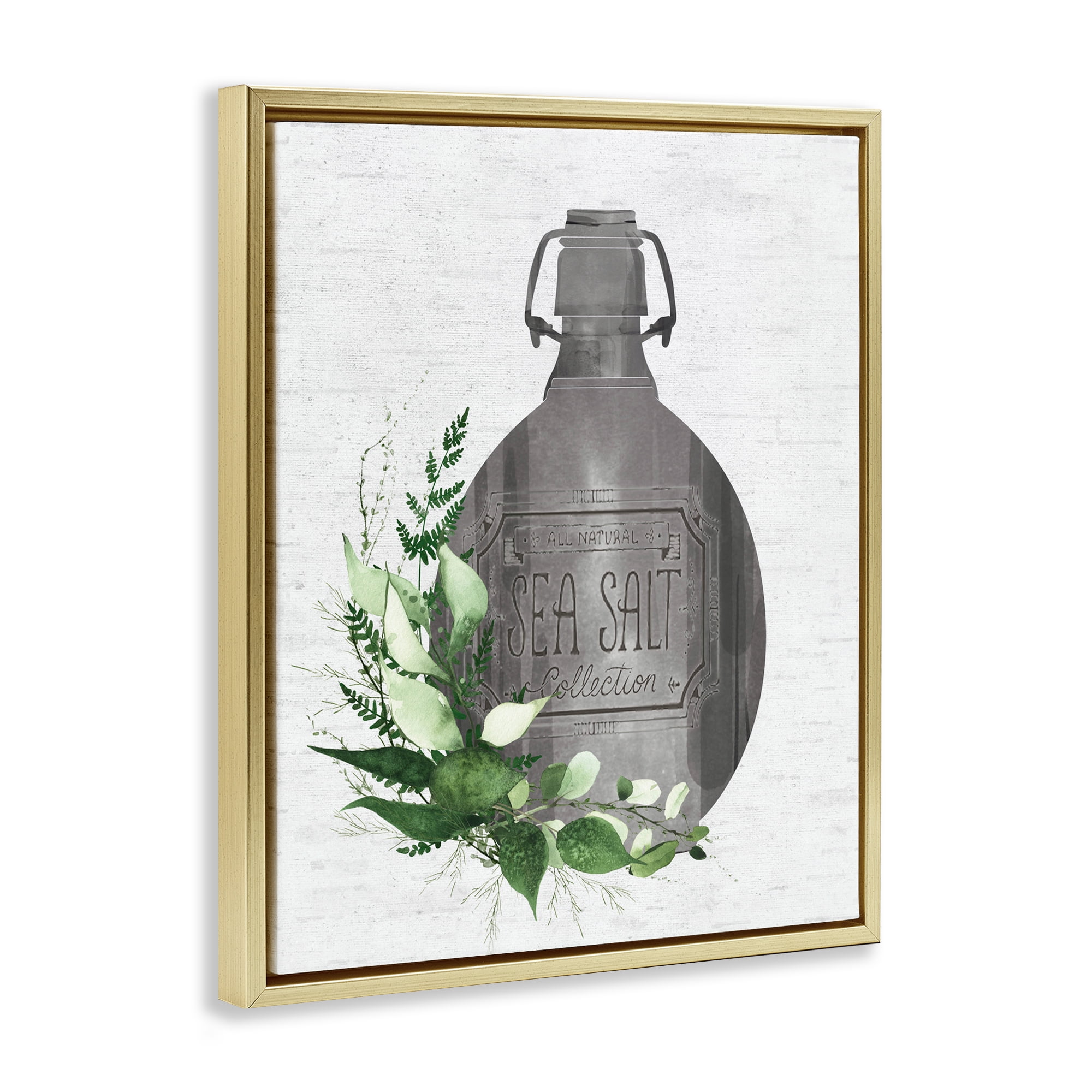 Vintage Bottle with Bathroom Herbs Gold Framed Floater Canvas Wall Art, design by Lettered and Lined