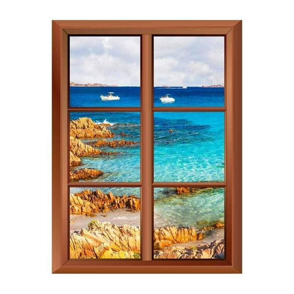 Wall26 Removable Wall Sticker/Wall Mural - Tropical Coast and Clear Waves - Creative Window View Vinyl Sticker - 36"x48"