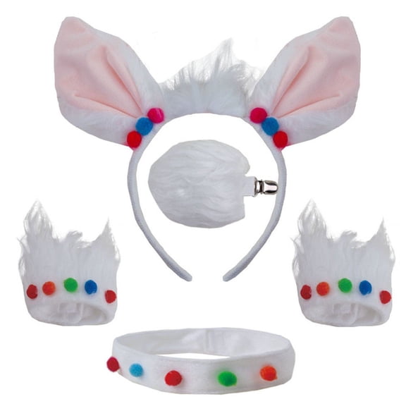 Vjnyvs 4-Piece Plush Alpaca Ears Headband Set,Tail, Tie & Wristband Kit, 1 Set