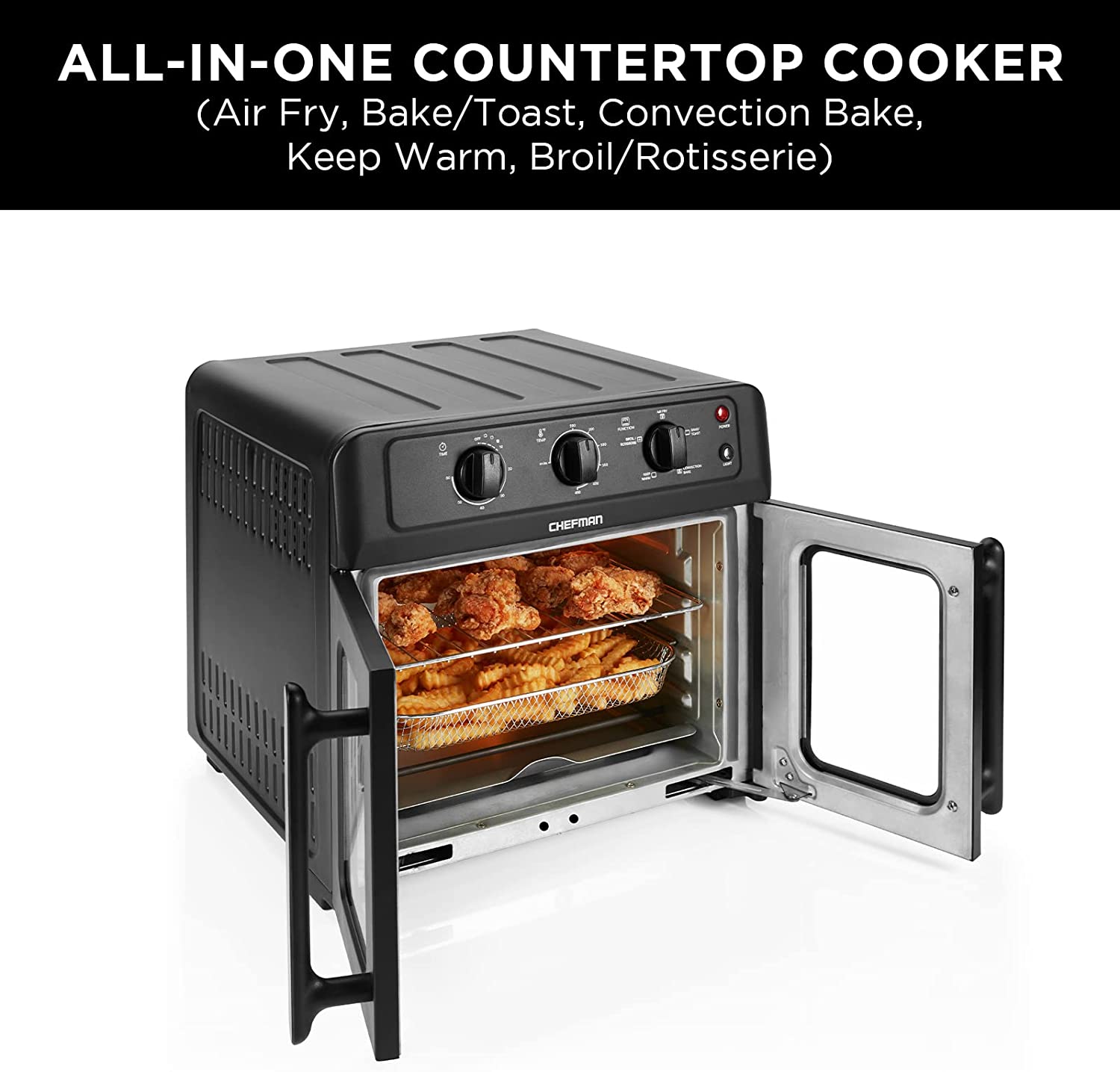 Chefman XL Air Fryer Oven w/ French Doors, 26 Qt Capacity, 5 Functions - Black, New - image 2 of 7