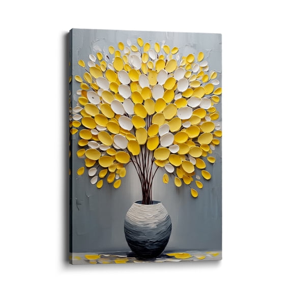 Topbout Art Modern Abstract Yellow and White Leaf Tree in Vase 8 in x 12 in Framed Painting Canvas Art Prints