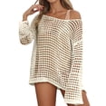 thumbnail image 2 of HOWPAY Cover Ups for Swimwear Women Hollow Out Bathing Suit Coverup Long Sleeve Casual Swimwear Summer Crochet Beach Dress Vacation Clothes Beige L, 2 of 7