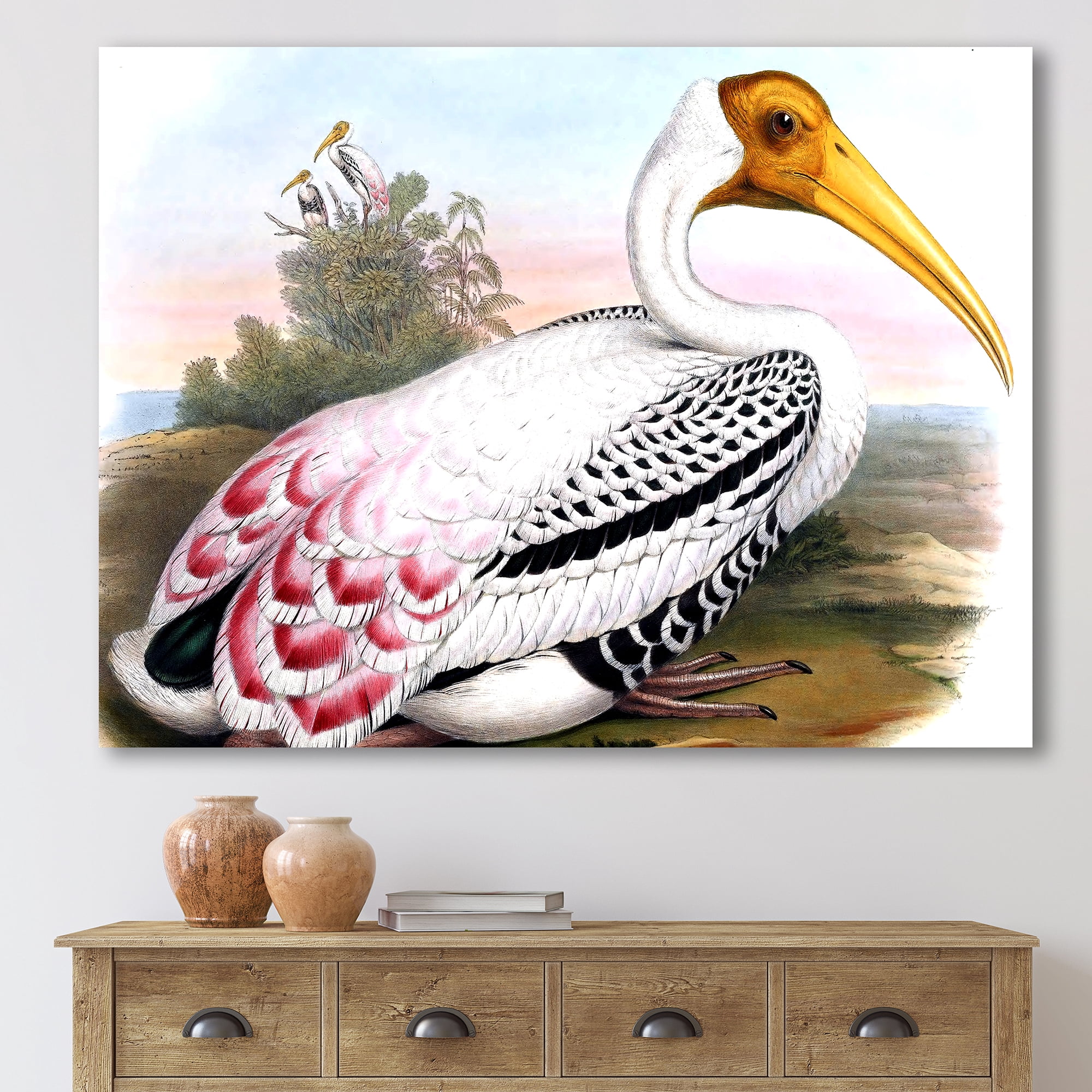 Designart ' Vintage Countryside White Birds ' Farmhouse Canvas Wall Art Print