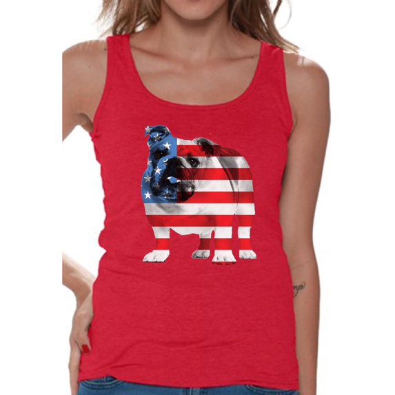 Awkward Styles American Flag Tank Tops Bulldog American Patriotic Tank Top for Women USA Flag Tanks 4th Of July Gifts for Dog Owners Bulldog Lover Tops Red White and Blue Patriotic Outfit for Her