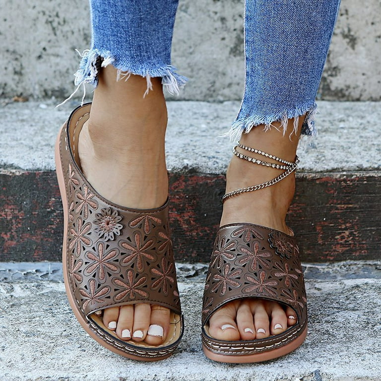 Leather Soft Footbed Orthopedic Arch Support Sandals Three Arch Support Design Daily Use For Women 43 Dark Blue