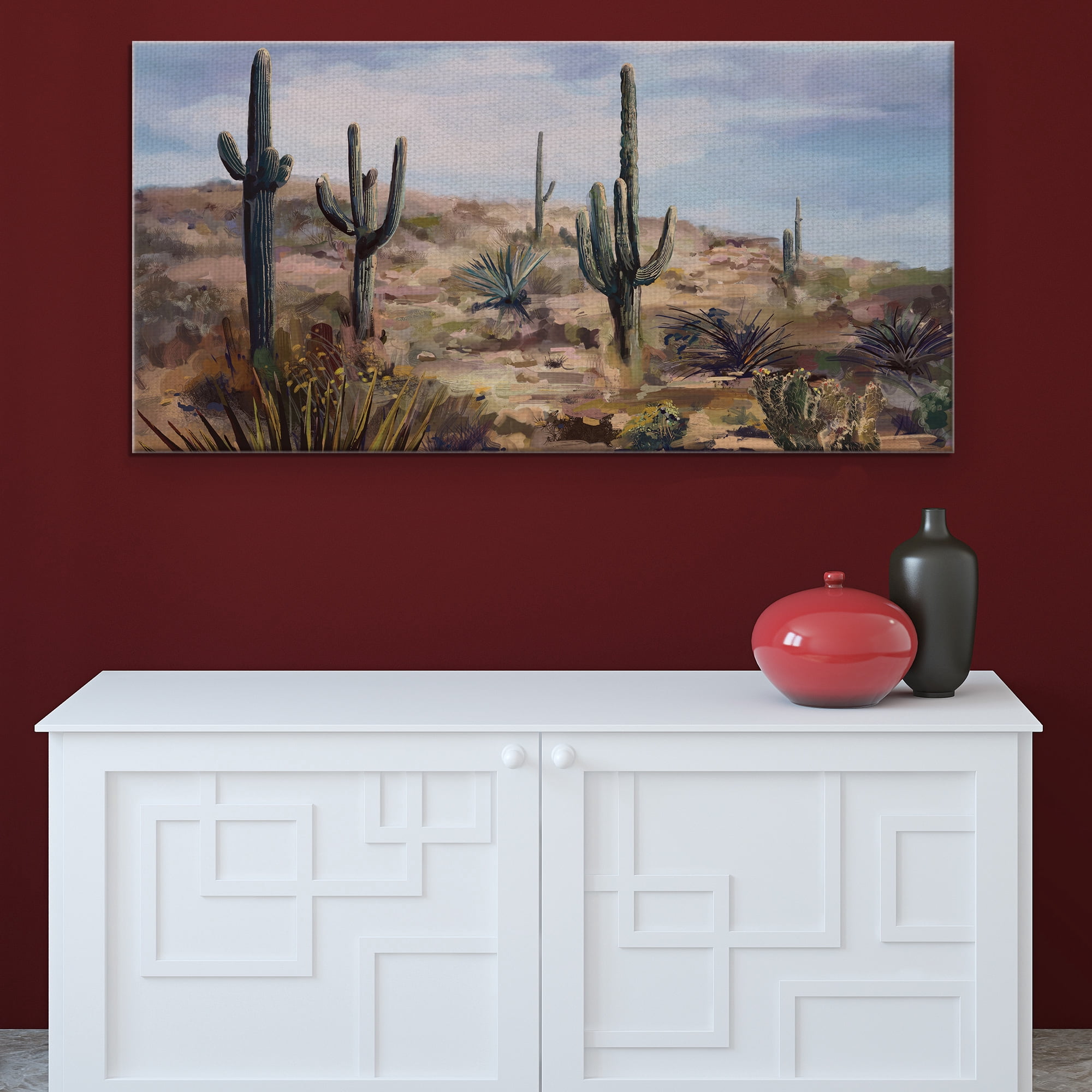 Masterpiece Art Gallery Desert Cactus Vista by Studio Arts Canvas Art Print 27" x 54"