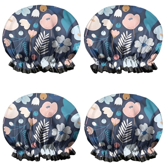 Shower Caps,Pioneer Flower Floral Print Pattern Waterproof Shower Cap for Women 4 Pieces,Double Reusable Hair Cover for Shower PEVA Elastic Stretch Hem