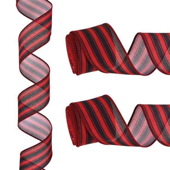 12 Yards x 2" Striped Ribbon Red and Black Wired Ribbon Linen Gift Wrapping Ribbon for Christmas Craft Birthday Wedding Festival Wreath