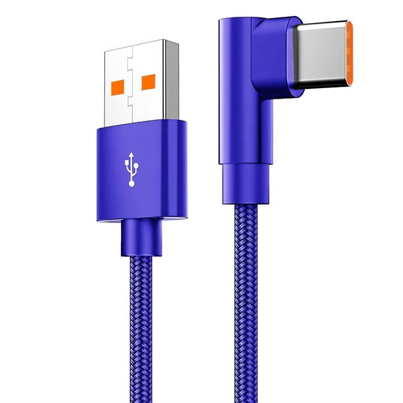 GJX 6ft USB C Cable, 90 Degree Right Angle Fast Charging Cord, Reinforced Type C Connector for Phone, Tablet, Laptop, Blue