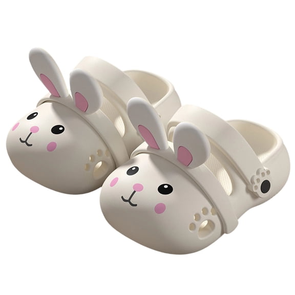 KPOPLK Toddler Little Kids Slides Sandals Dinosaur Bunny Beach Pool Shower Slides Anti-Skid Home Bath Slippers Cute Summer Outdoor Shoes for Girls and Boys Size 13,White