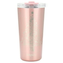 DRINCO 20 oz Stainless Steel Tumbler With Straw & Spill Poof Flip Lid, Vacuum Insulated Travel Mug, For Hot & Cold Drinks, Xmas-Rose Gold