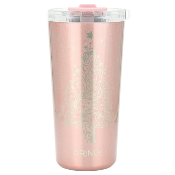 DRINCO 20 oz Stainless Steel Tumbler With Straw & Spill Poof Flip Lid, Vacuum Insulated Travel Mug, For Hot & Cold Drinks, Xmas-Rose Gold