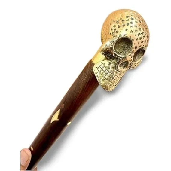 Global Antiques Halloween Skull Head Wooden Walking Stick Gift Hardwood Vampire Gothic Cane for Men & Women