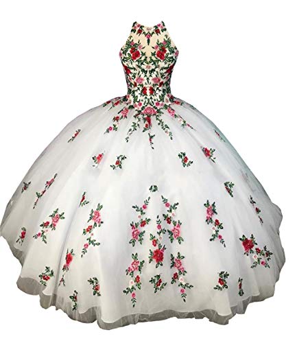 Flowers Embroidered Lace Ball Gown 