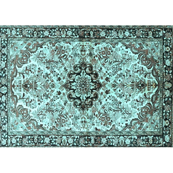 Ahgly Company Indoor Rectangle Medallion Light Blue Traditional Area Rugs, 5' x 8'