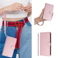 thumbnail image 3 of Wallet Case For iPhone 16, Premium PU Leather Flip Folio Cover [3 Card Slots & ID Window], Detachable Adjustable Shoulder/Crossbody Strap, Kickstand, Magnetic Clasp Case, Pink, 3 of 11