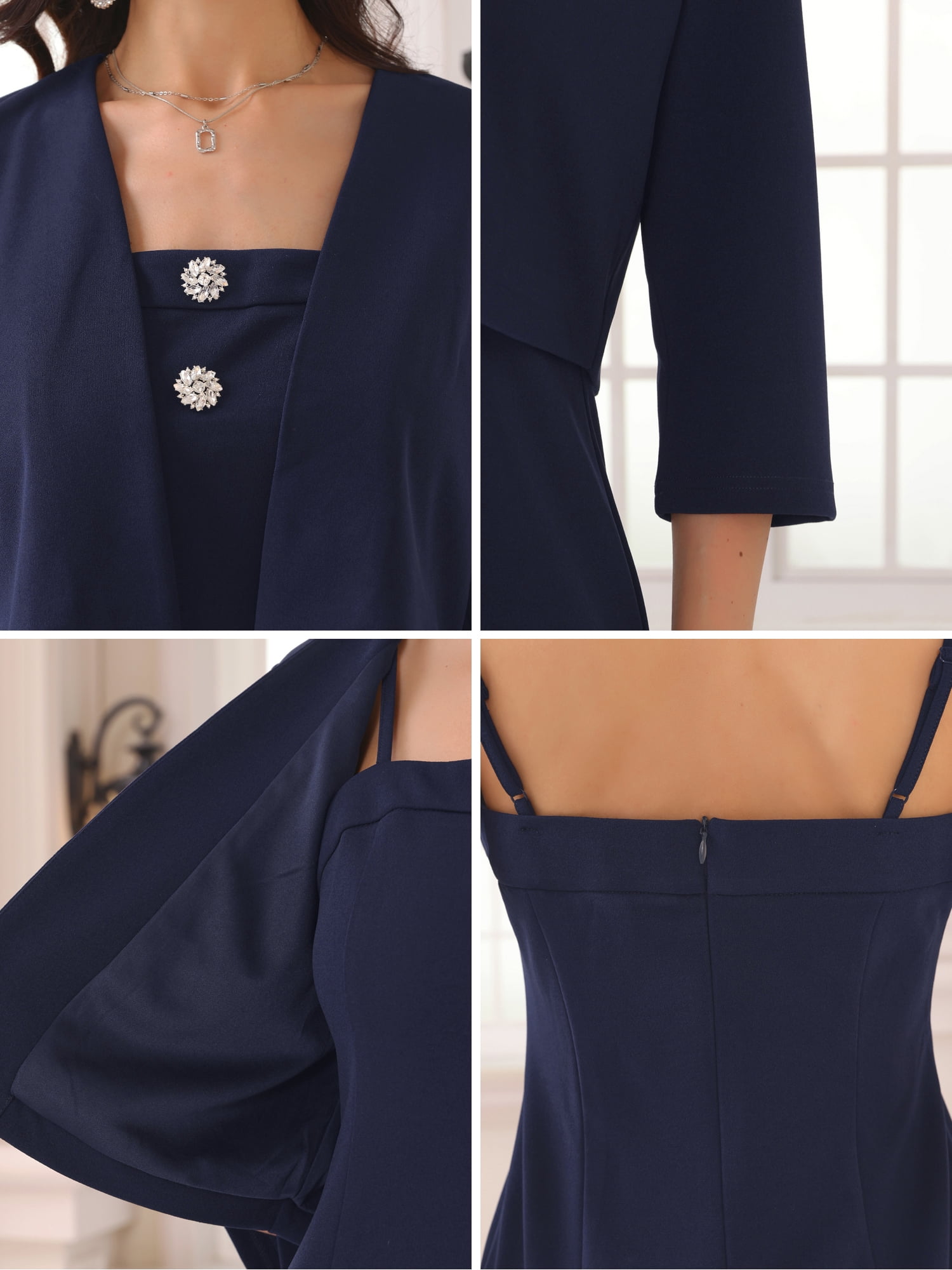 DARING DIVA 2 Pieces Outfits Half Sleeve Cardigan Dress Suit Set XL Navy Blue