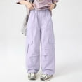 thumbnail image 2 of 5-6 Years Toddler Parachute Pants For Girls Elastic Waist Wide Leg Cargo Pants With Pockets Jogger Trousers Cargo Pants for Fall and Winter Purple Joggers Pants, 2 of 6