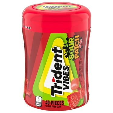 Trident Vibes Sour Patch Kids Sugar Free Gum, Red Berry, Nut Free, 40 Regular Size Piece Bottle