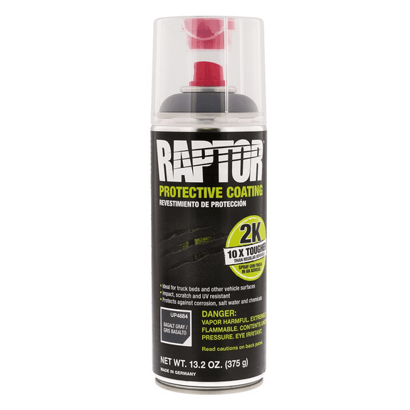 U Pol Products RAPTOR UP4884 2K Bedliner Aerosol, 13.2 oz Aerosol Can, Basalt Gray, 14.5 sq-ft Coverage