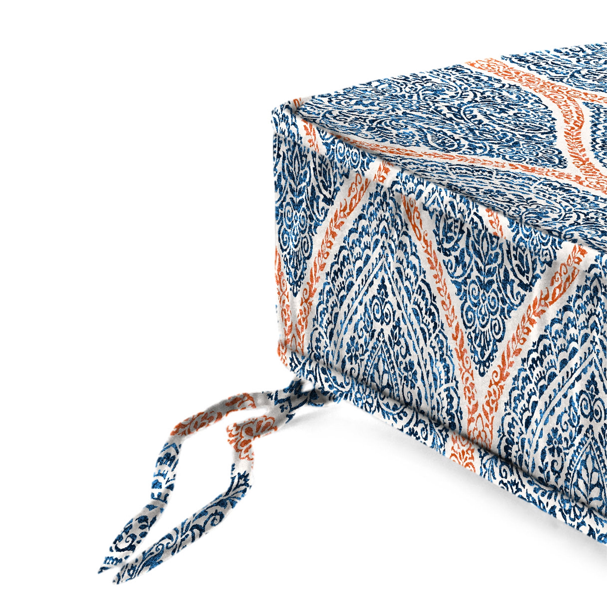 Jordan Manufacturing 22.5" x 22.5" Andorra Tiger Lily Navy Damask Square Outdoor Deep Seat Cushion with Ties and Welt