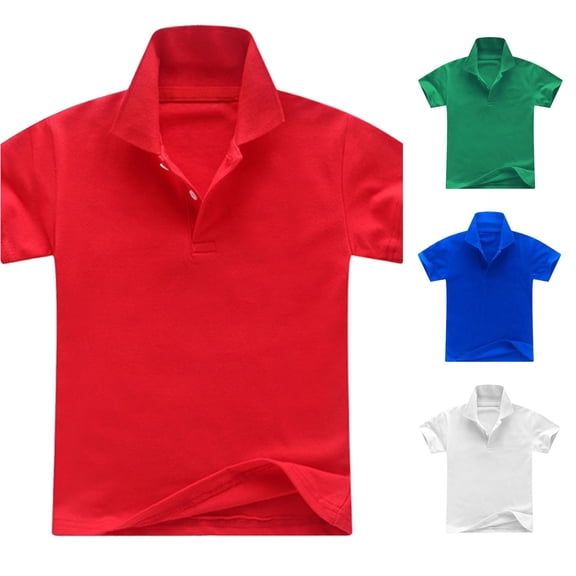 GobdXE Solid V Neck Collar Short Sleeve Pullover Polo Shirt Unisex Kids Back to School Uniform Basic Casual Tops for Boys Girls 3-4 Years,Red