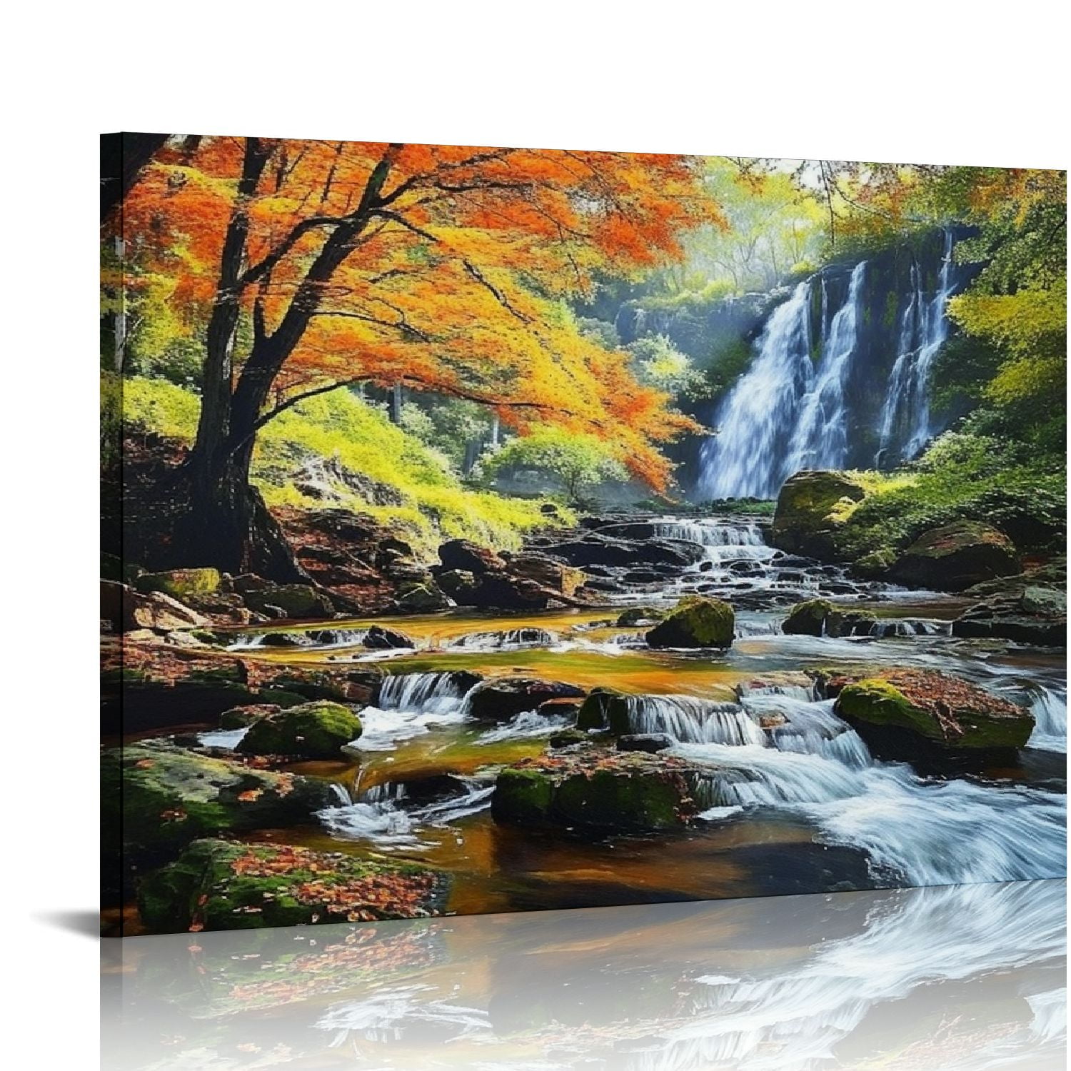 Creowell Nature Mountains Waterfall Canvas Wall Art Forest Scenery