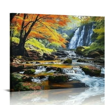 COMIO Landscape Canvas Wall Art Waterfall Nature Forest Scenery Painting, Modern Scene Artwork Mountain Scenery Picture Framed for Living Room Bedroom Bathroom Home Office Decor